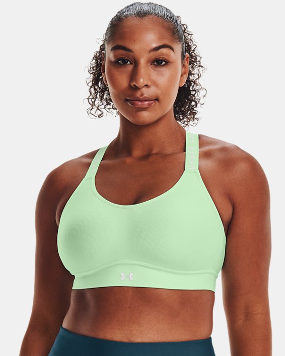 Women's UA Infinity Mid Covered Sports Bra in Green image number 3